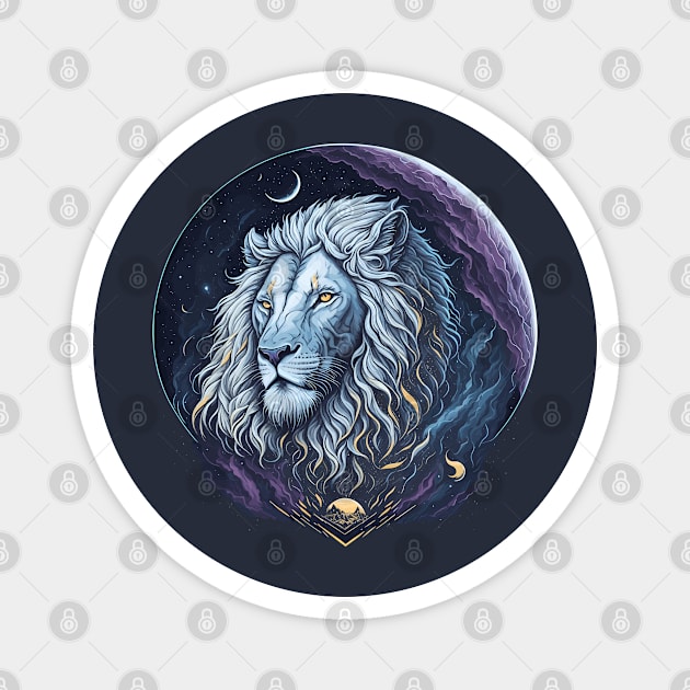 White Lion at Night Time Magnet by ElMass